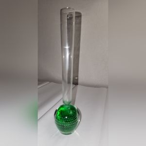 Vintage Green Bullicante Art Glass Bud Vase